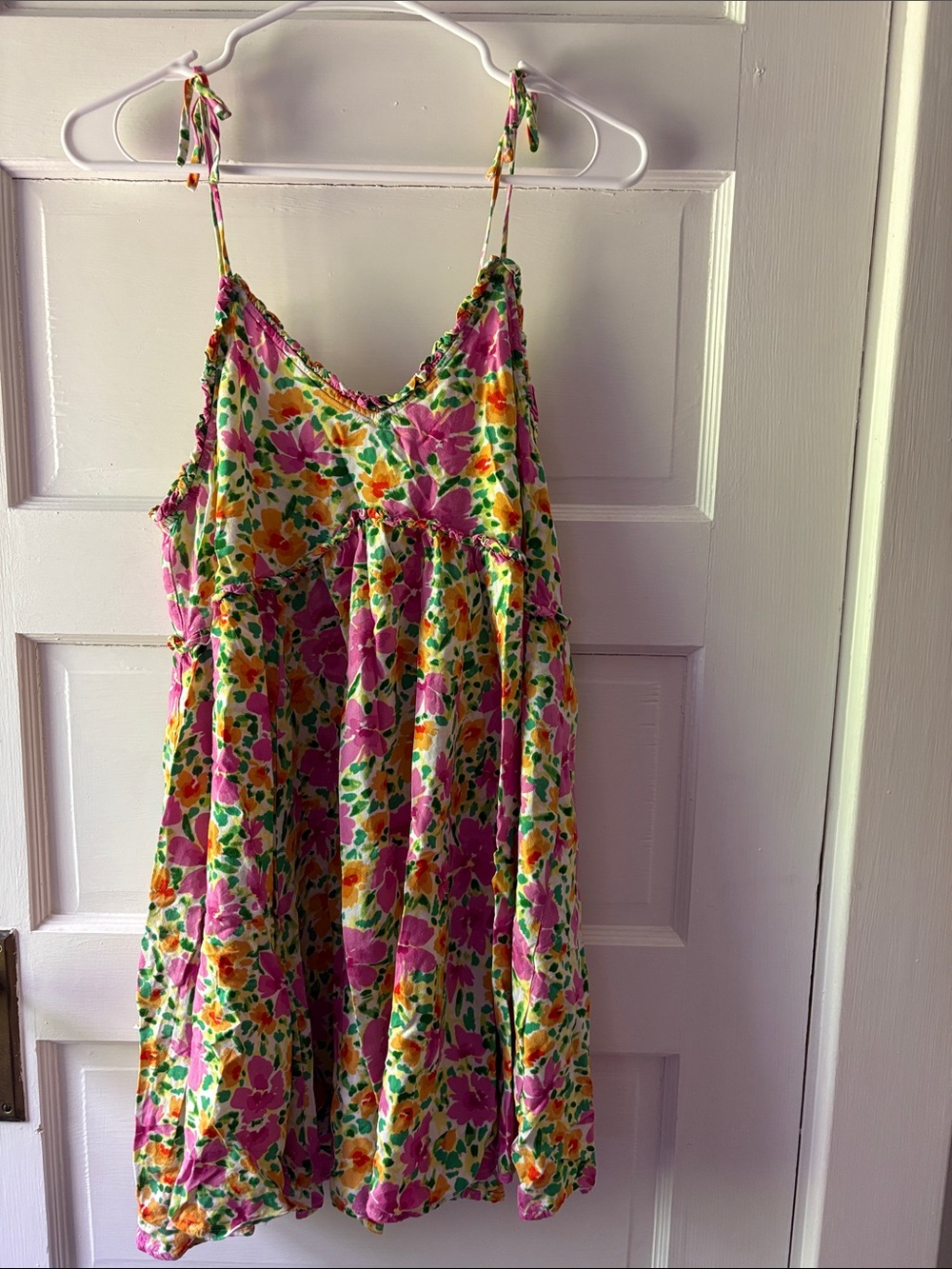 Patrons of Peace Babydoll Dress Y2K Floral Ruffle Neck Dainty Bloomcore Garden M